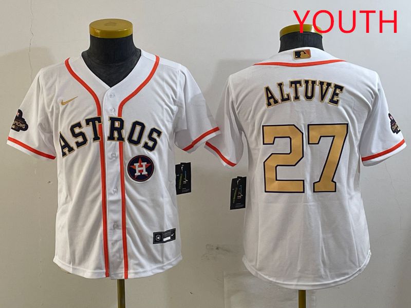 Youth Houston Astros #27 Altuve White Gold Game 2025 Nike MLB Jersey style 1->youth mlb jersey->Youth Jersey